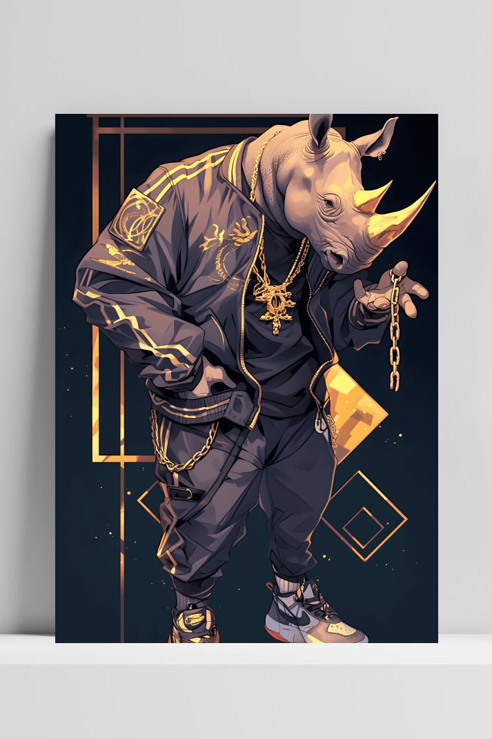 Neushoornhiphop op 3mm aluminium dibond