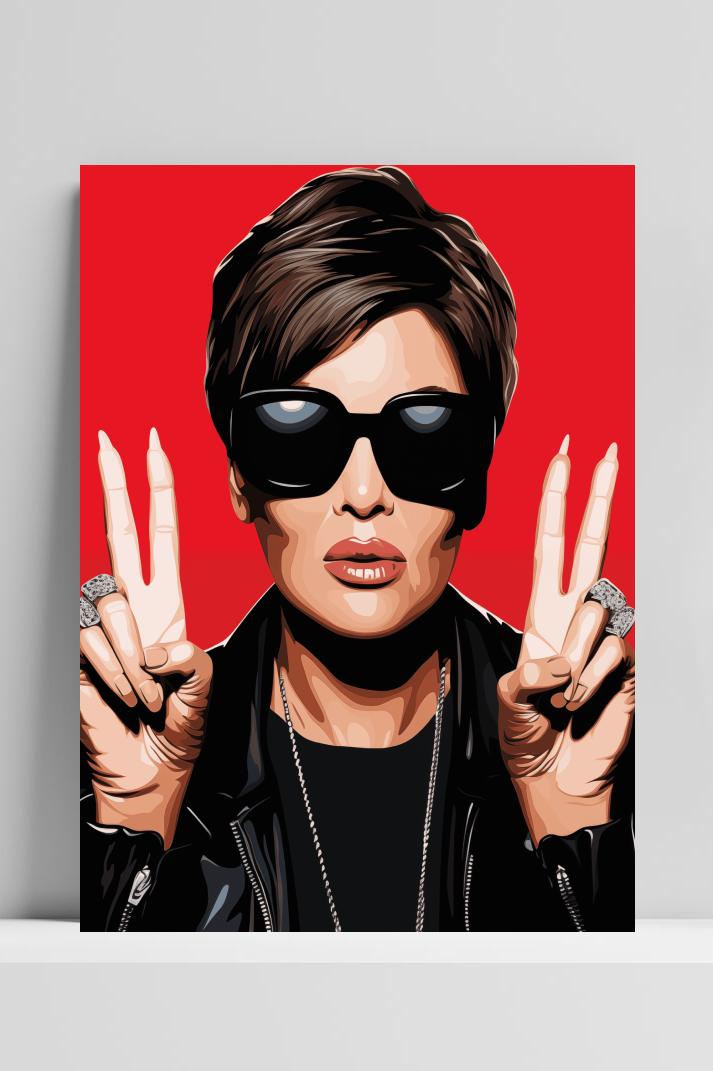Kris Jenner Rood op 3mm aluminium dibond