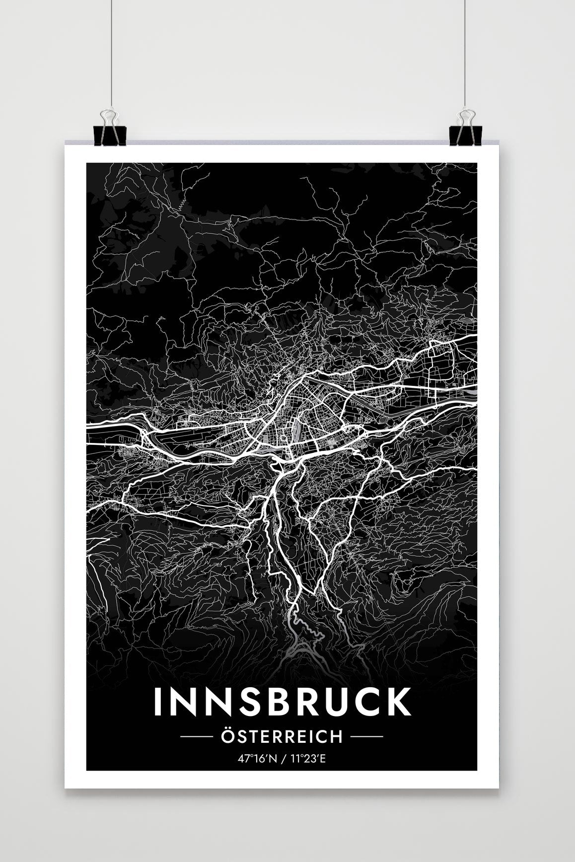 Innsbruck Map Österreich Black poster van 25 Artstreet