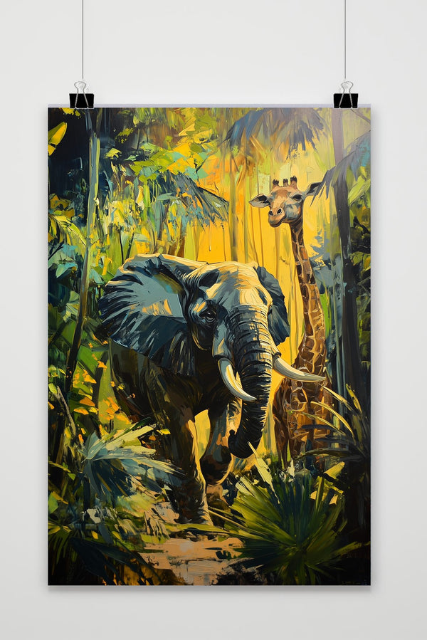 Jungle Safari Elephant Giraffe Poster