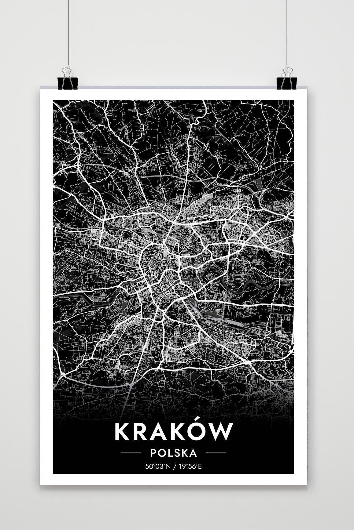 Kraków Map Polska Black poster van 25 Artstreet