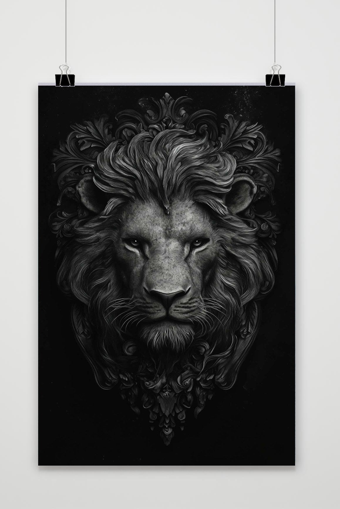 Affiche Lion Sculpture Zwart-Wit de 25 Artstreet
