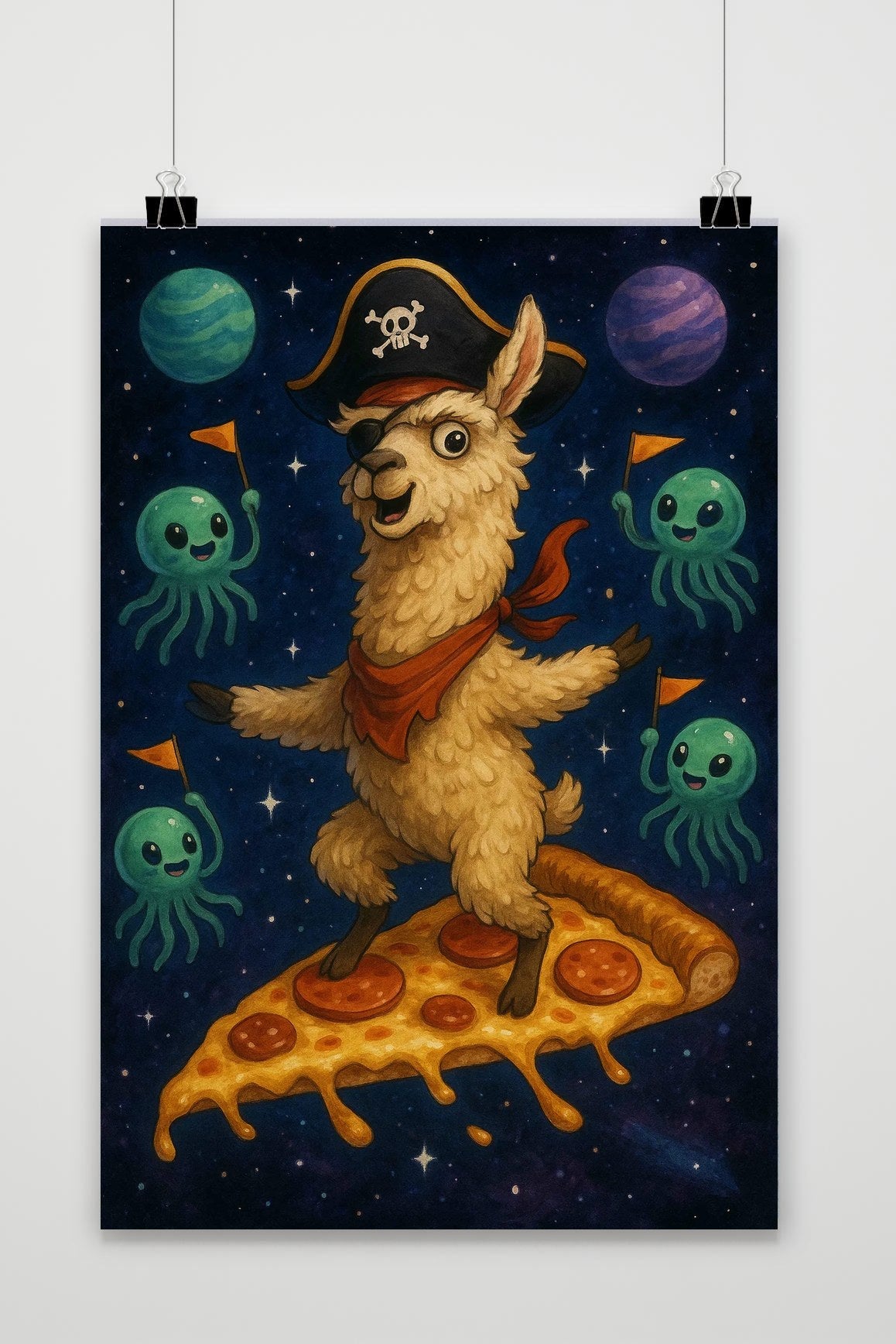 Llama Pizza Space Cartoon poster van 25 Artstreet
