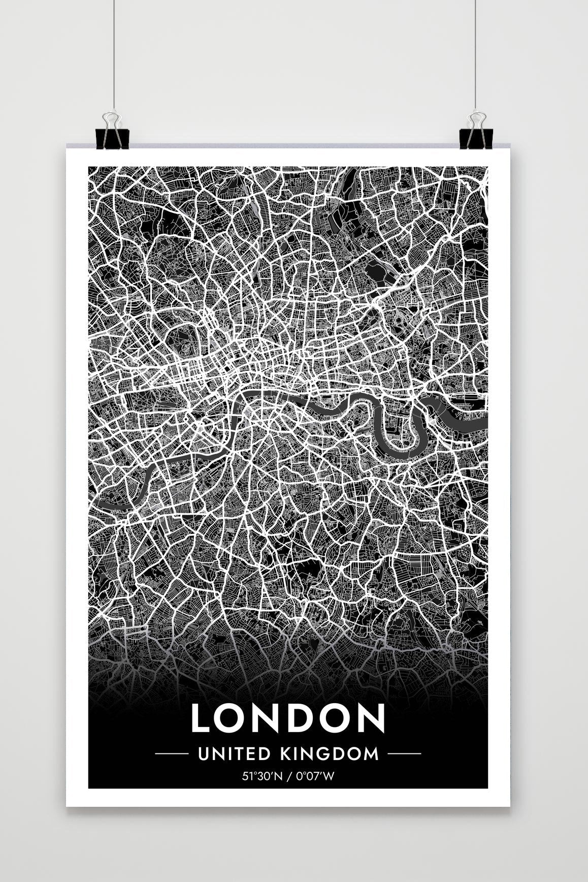 Londen Kaart Verenigd Koninkrijk — zwart