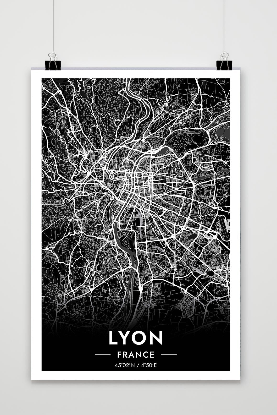 Lyon Kaart Frankrijk — zwart