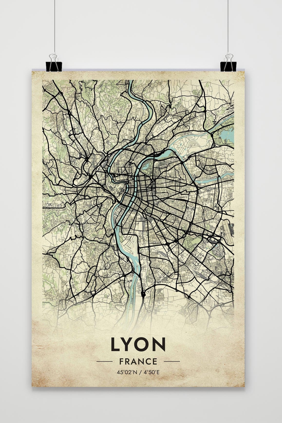 Lyon Kaart Frankrijk — vintage