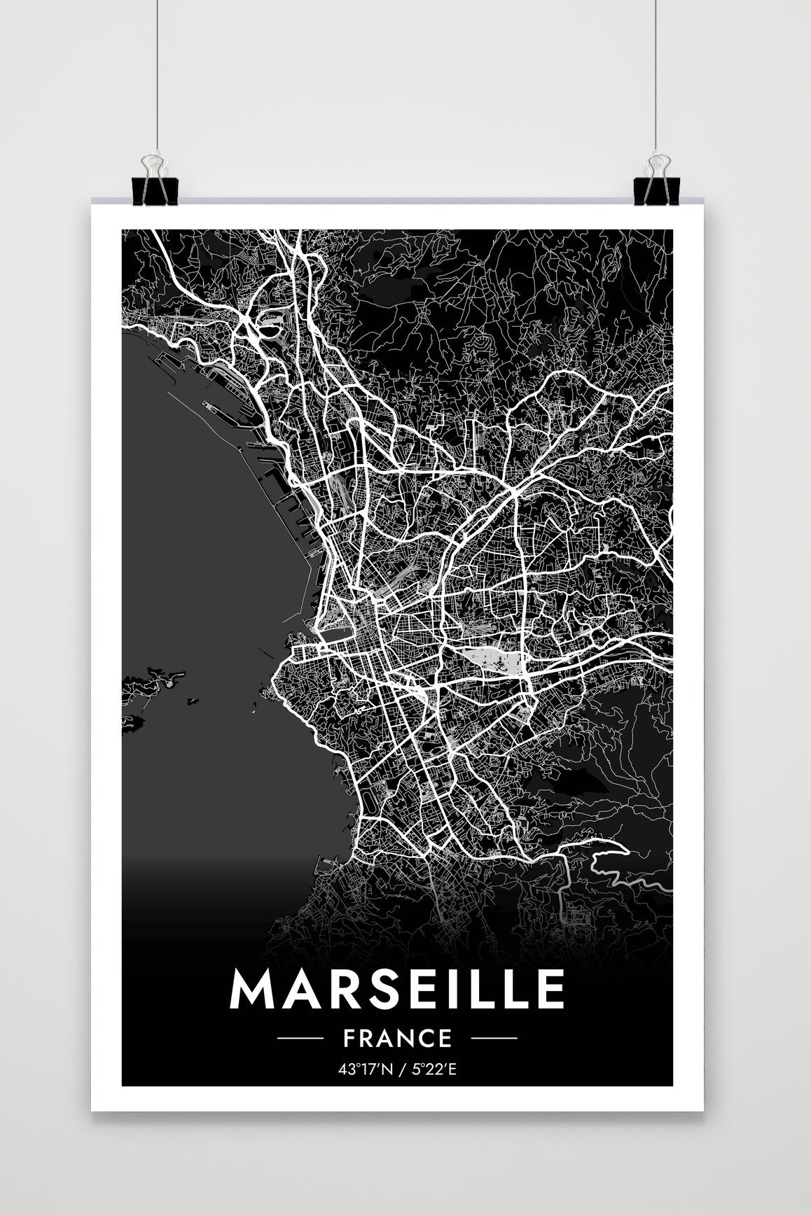 Marseille Kaart Frankrijk — zwart