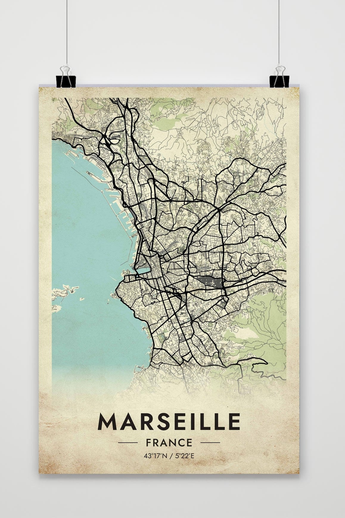 Marseille Kaart Frankrijk — vintage