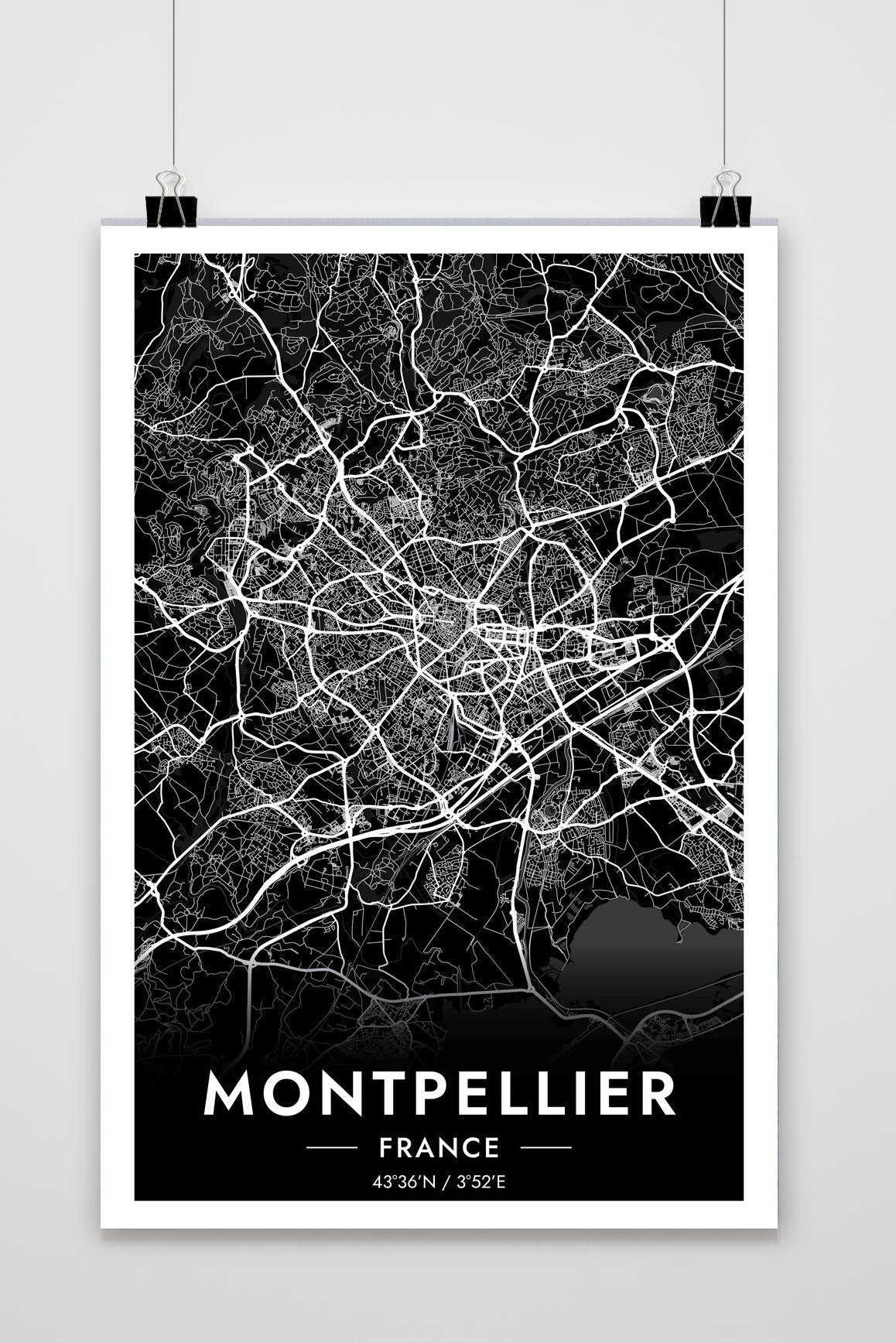 Montpellier Kaart Frankrijk — zwart