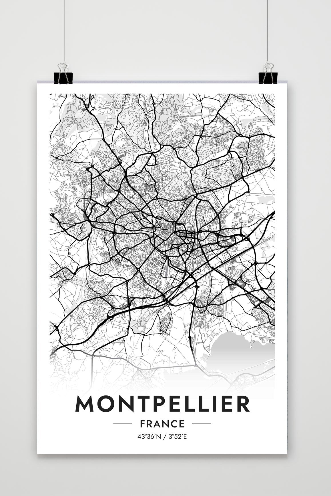 Montpellier Kaart Frankrijk — wit