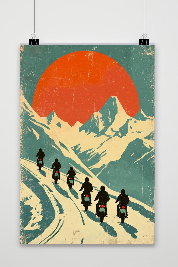 Mountain Motorcycle Retro Poster