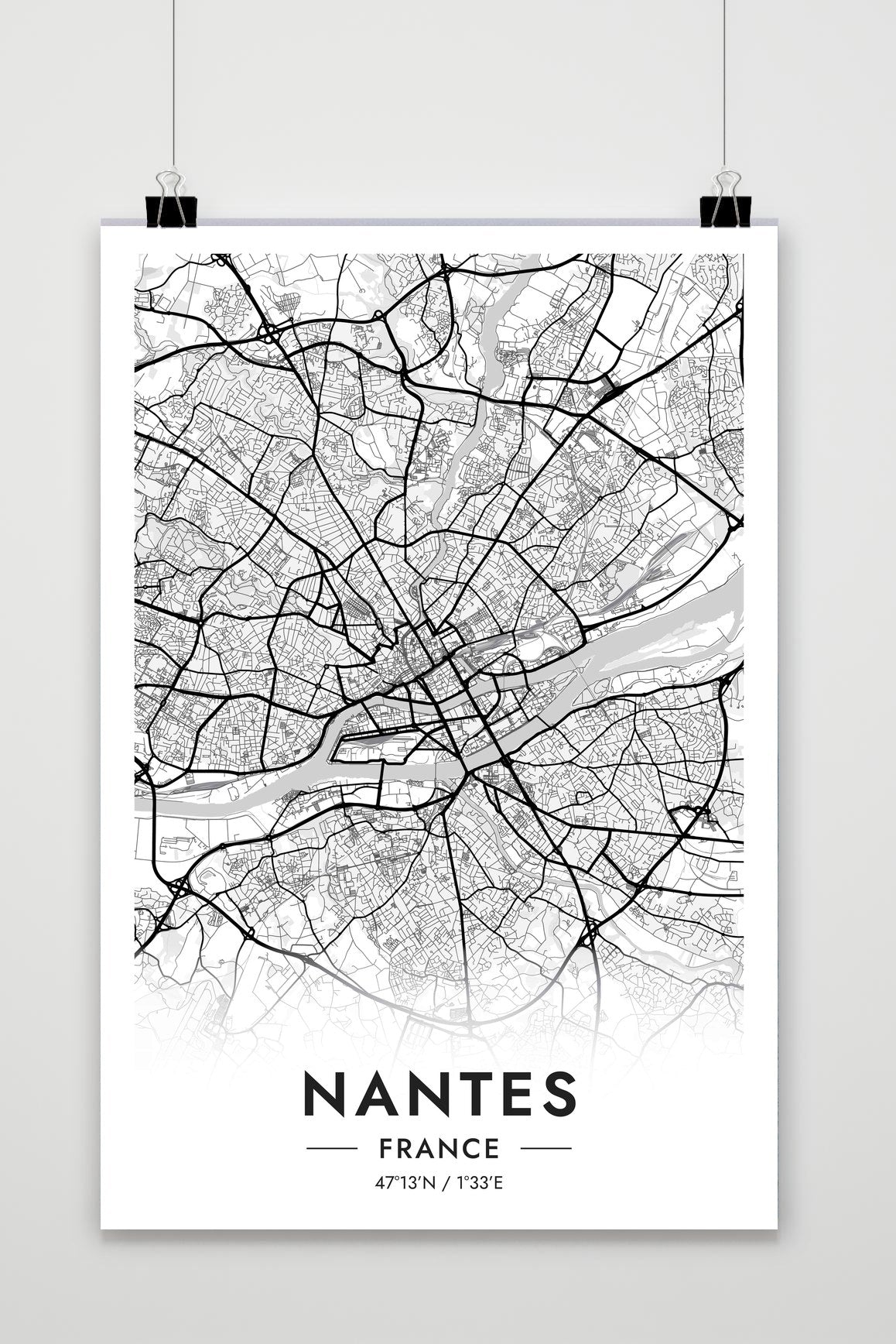 Nantes Kaart Frankrijk — wit