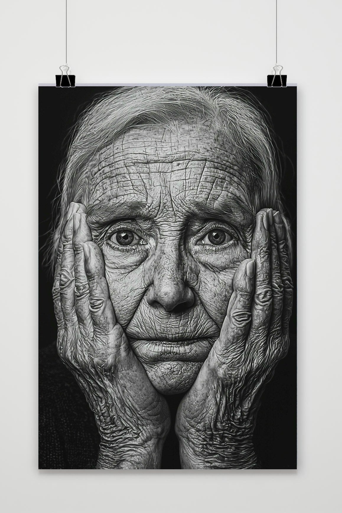 Affiche Old Woman Zwart-Wit de 25 Artstreet