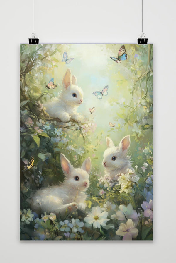 Rabbits Garden Aquarel Poster