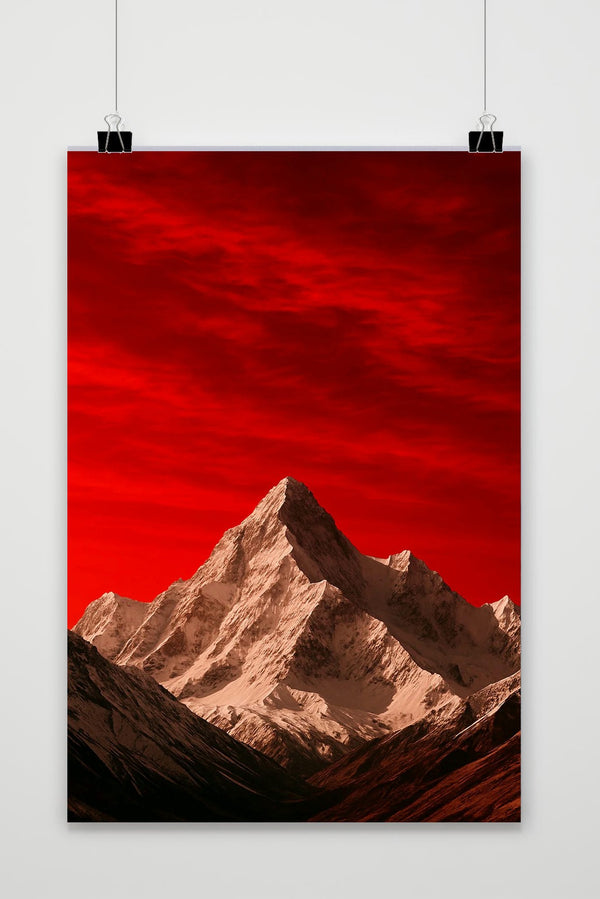 Red Sky Snow Mountain Poster