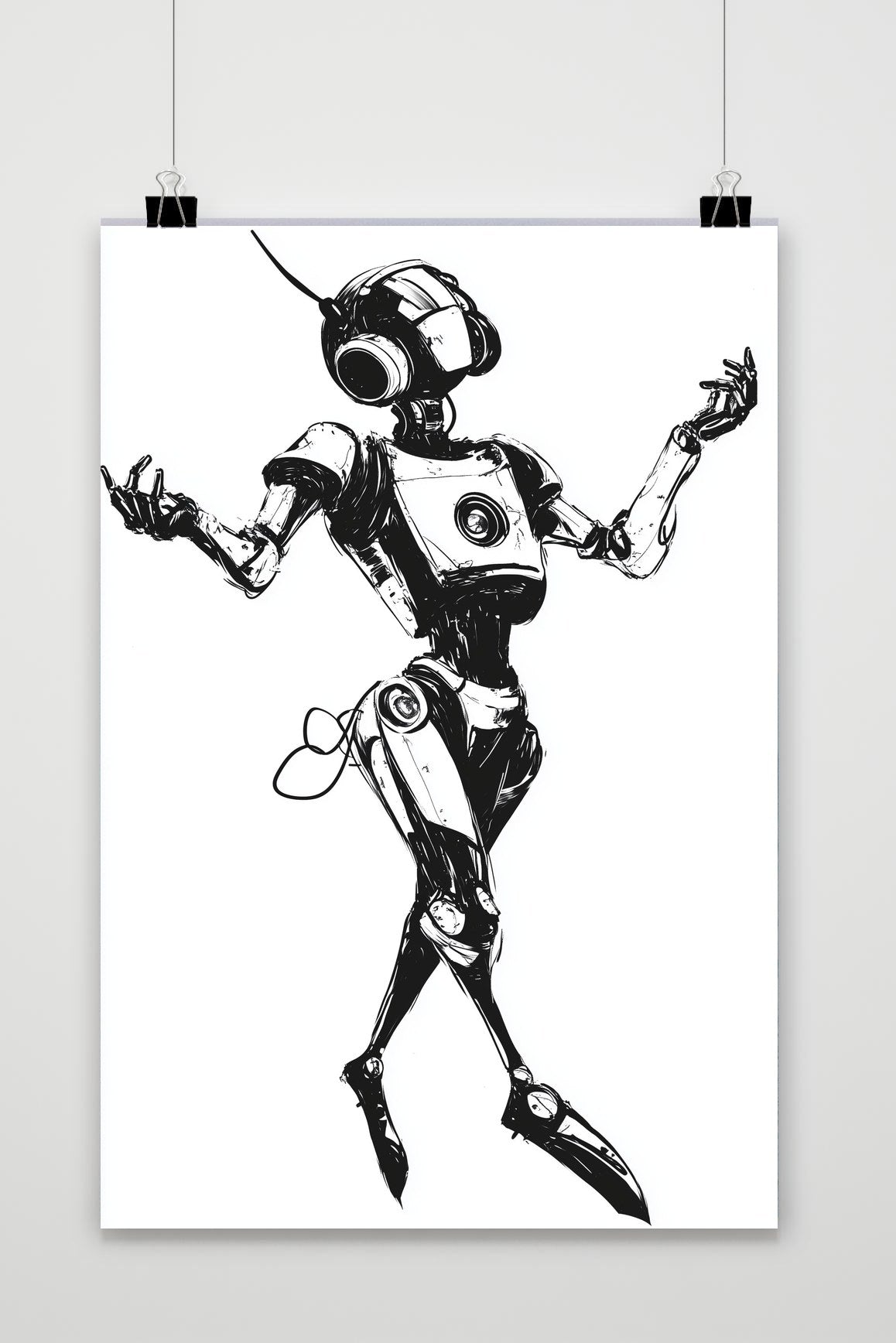 Robot Music B&W poster van 25 Artstreet