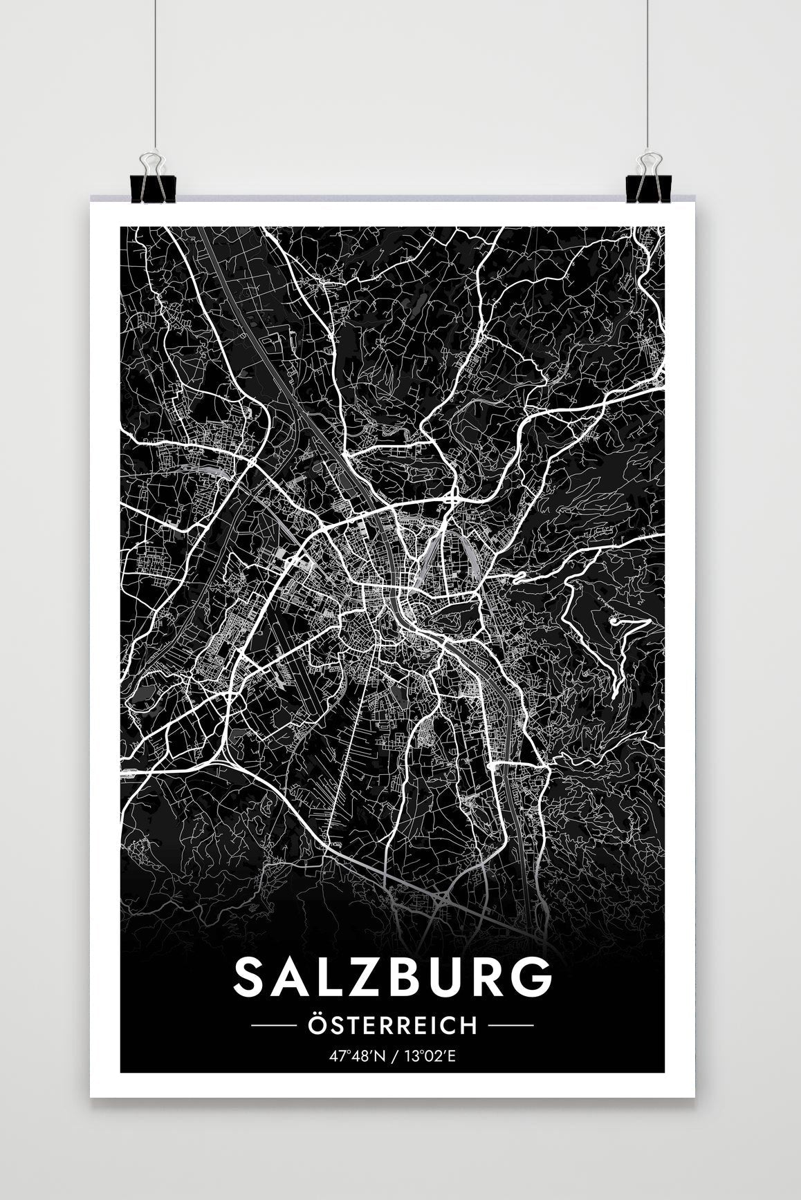 Salzburg Kaart Oostenrijk — zwart