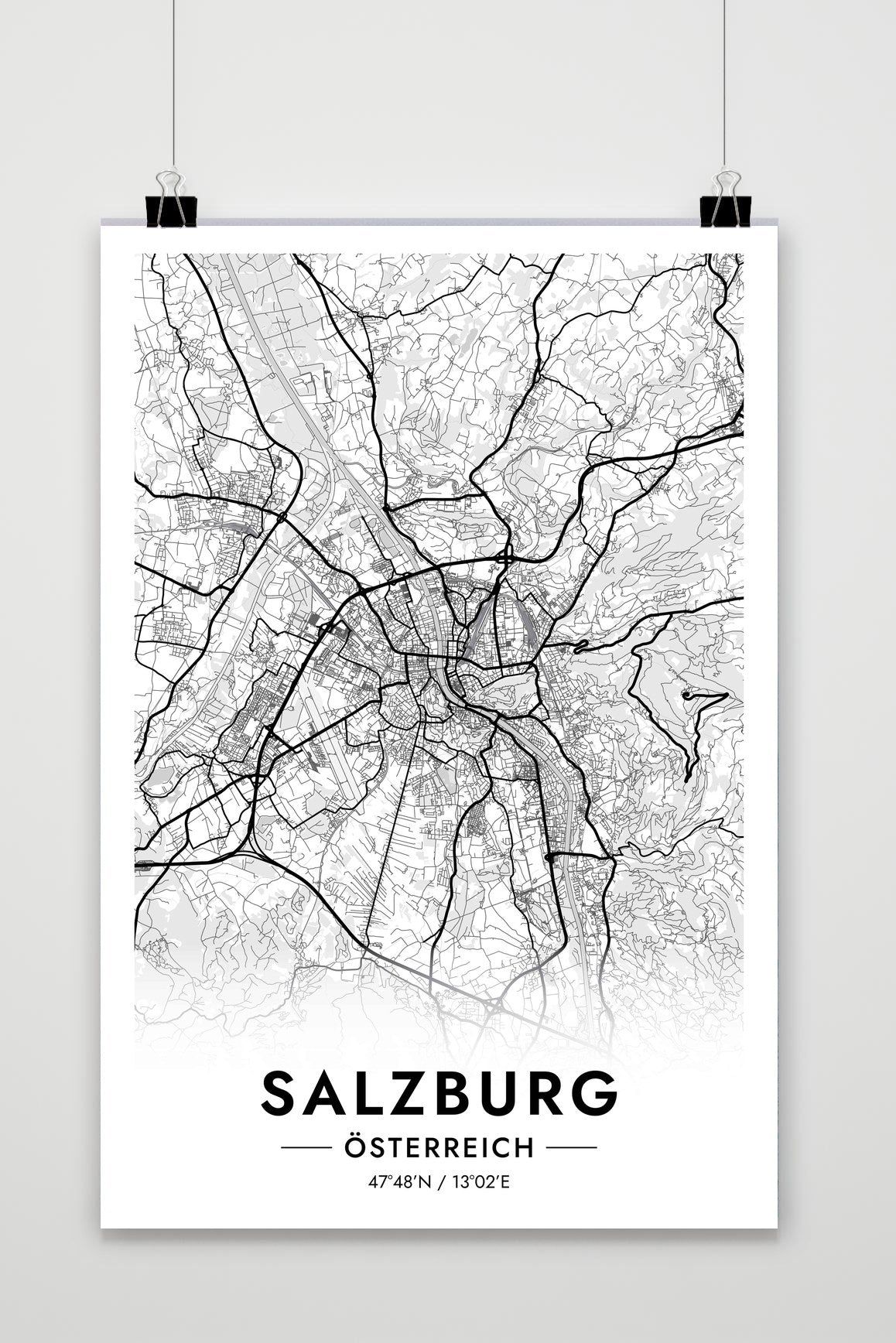 Salzburg Kaart Oostenrijk — wit