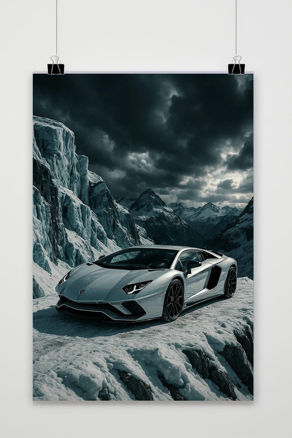 Sports Car Snow Landscape Poster