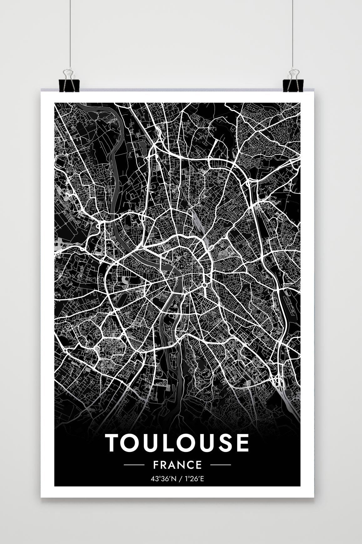 Toulouse Kaart Frankrijk — zwart