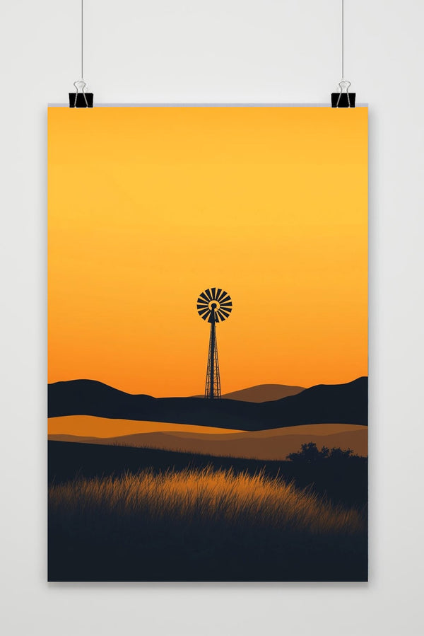 Póster Windmill Silhouette Minimalistic