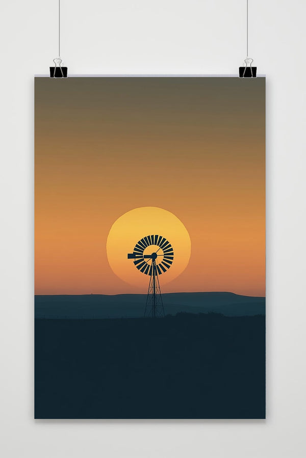 Póster Windmill Sunset Minimalistic