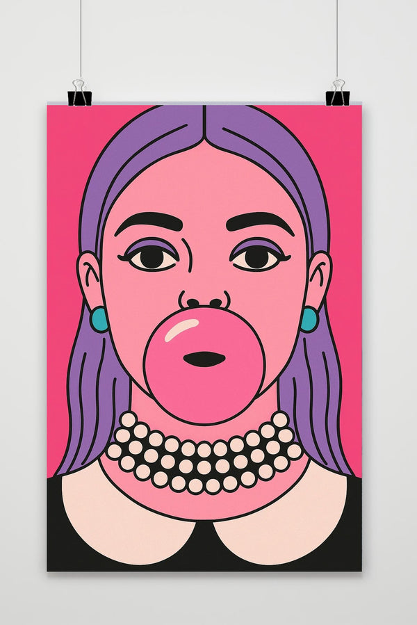 Affiche Woman Bubble Gum Cartoon