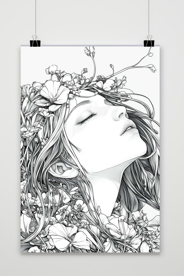 Woman Flower Line Art Poster